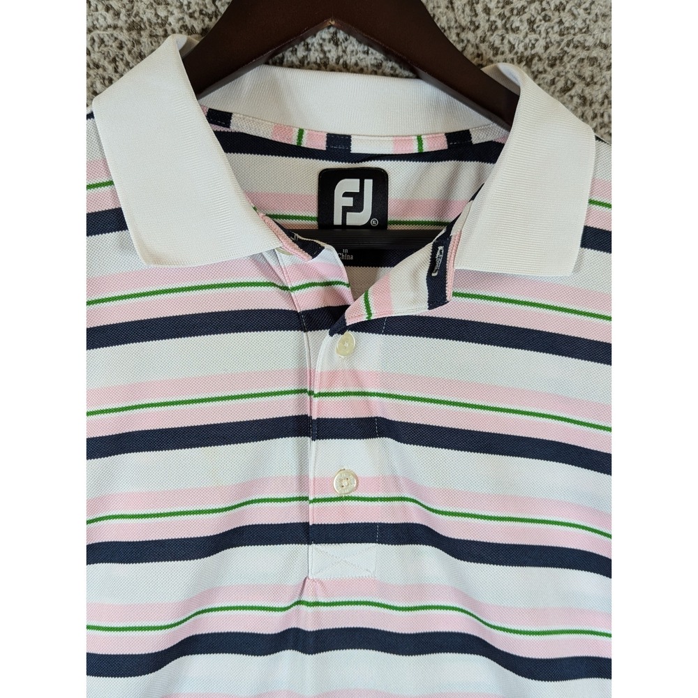 FootJoy Golf Polo Shirt Striped Athletic Stretch XL Embroidered Sleeve
